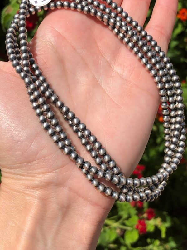 48” Long 4mm Sterling Silver Navajo Pearl Necklace