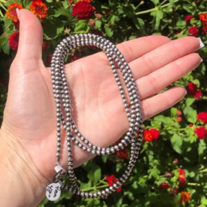 48” Long 4mm Sterling Silver Navajo Pearl Necklace