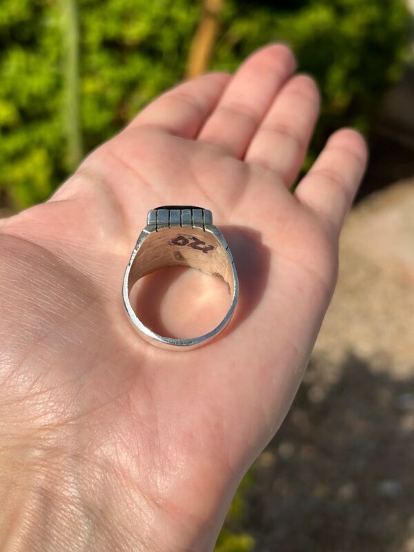 A person holding up their ring with the sun shining on it.