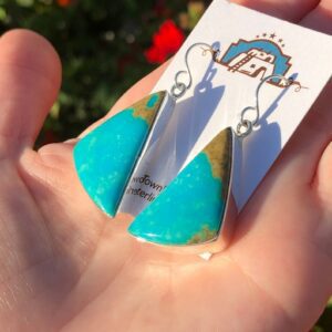Carlin Turquoise Sterling Silver Triangular Shapes Navajo Earrings