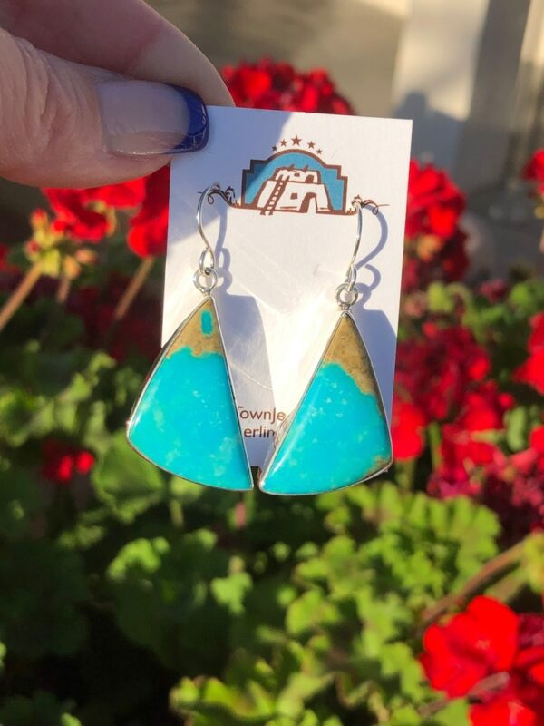 Carlin Turquoise Sterling Silver Triangular Shapes Navajo Earrings