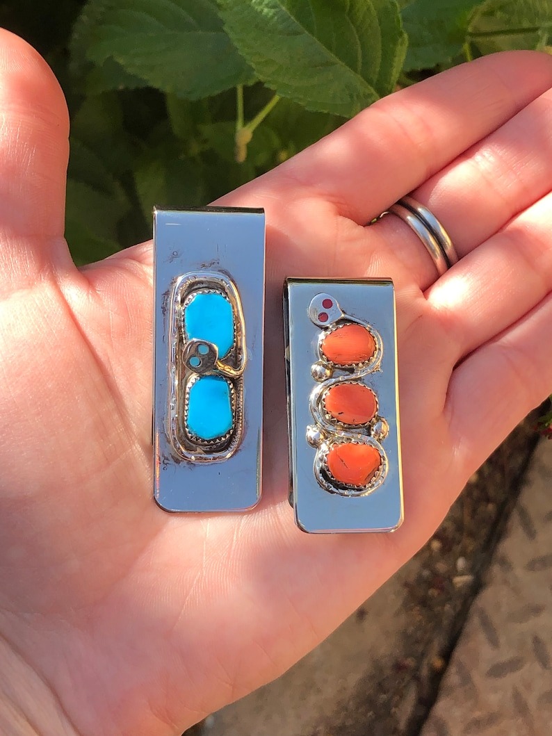 EFFIE CALAVAZA Turquoise + Coral Snake Money Clips Dad gifts