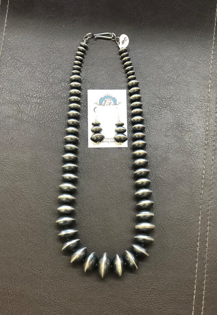 Large Handmade Navajo Sterling Silver Disc Beads Graduated Necklace