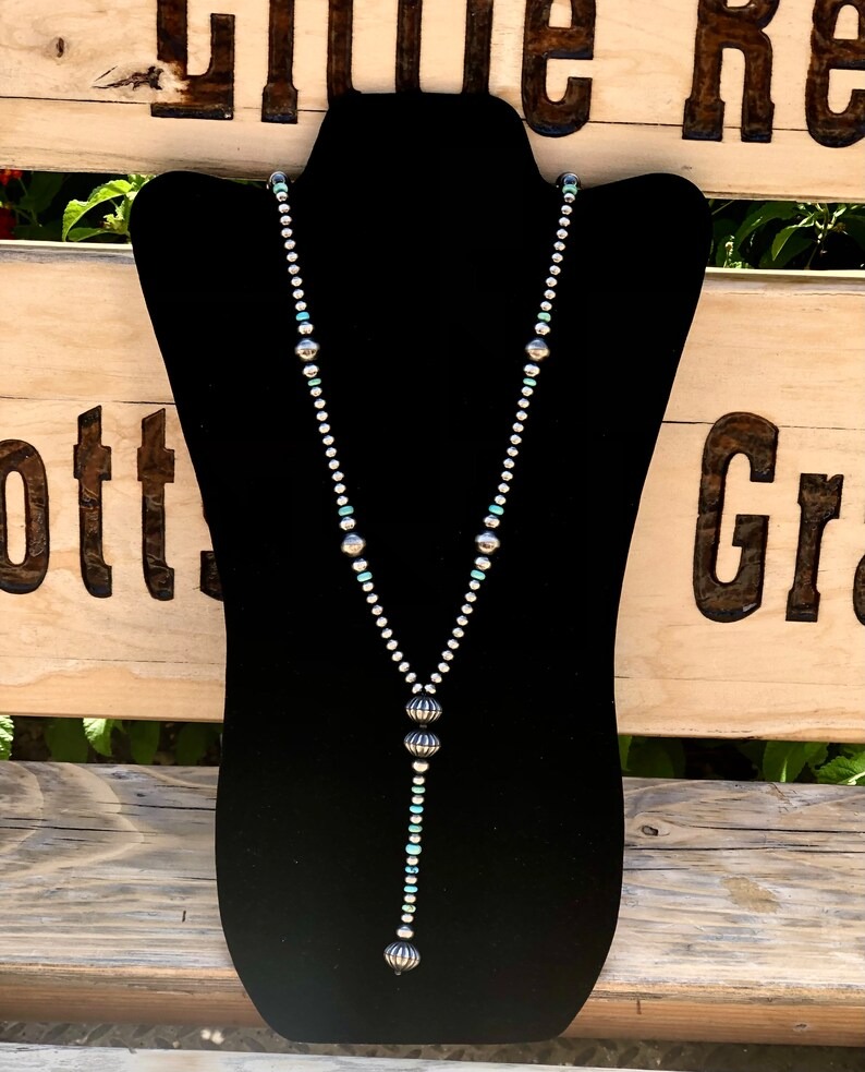 Long 34” Sterling silver Navajo Pearls Lariat Y necklace