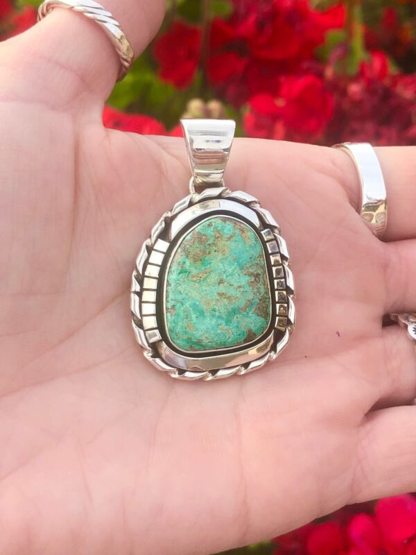 Hachita Turquoise Sterling Silver Navajo Pendent