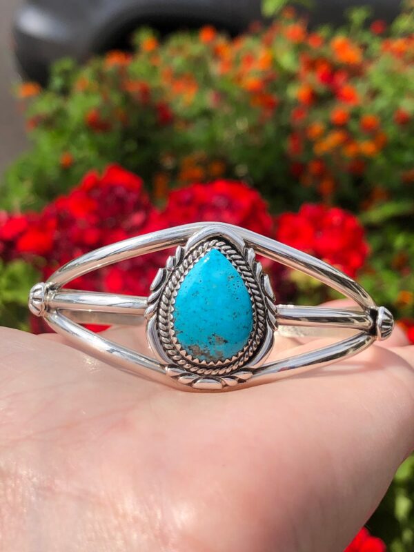 Castle Dome Turquoise Sterling Silver Navajo Cuff Bracelet - Image 4