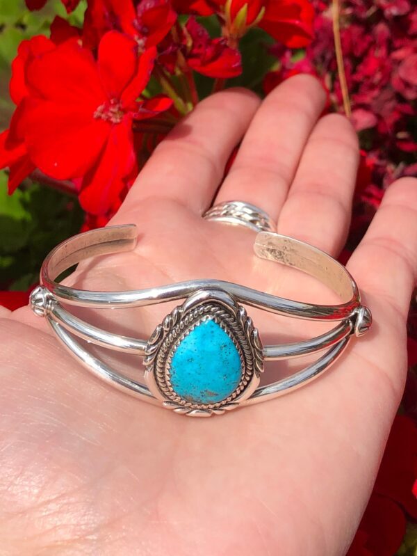 Castle Dome Turquoise Sterling Silver Navajo Cuff Bracelet - Image 2