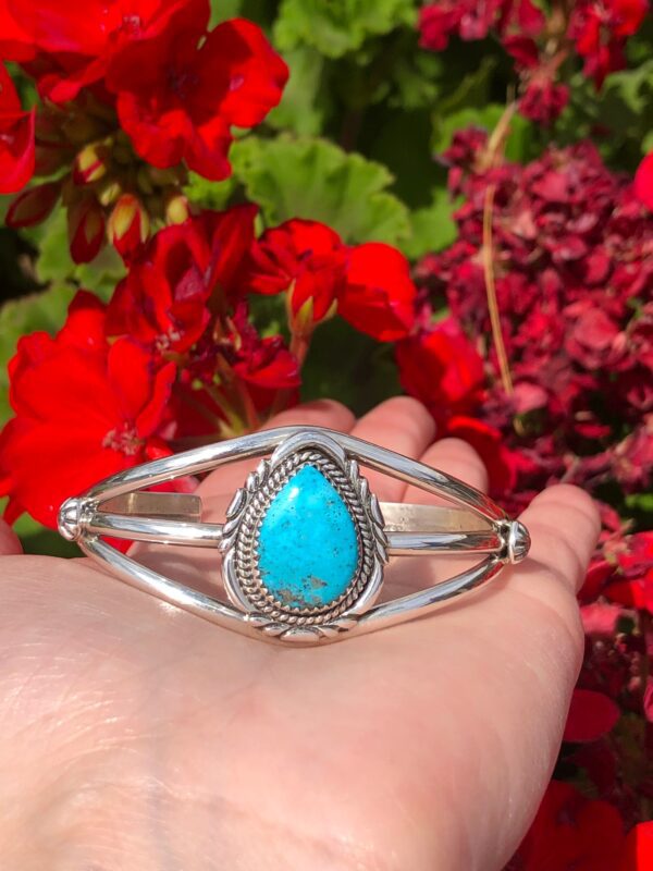 Castle Dome Turquoise Sterling Silver Navajo Cuff Bracelet - Image 3