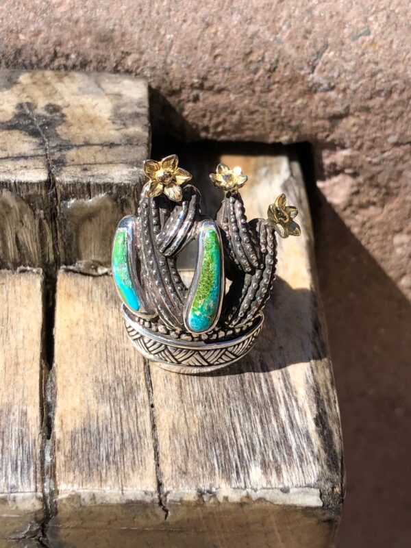 Cactus ring with green and blue stones.