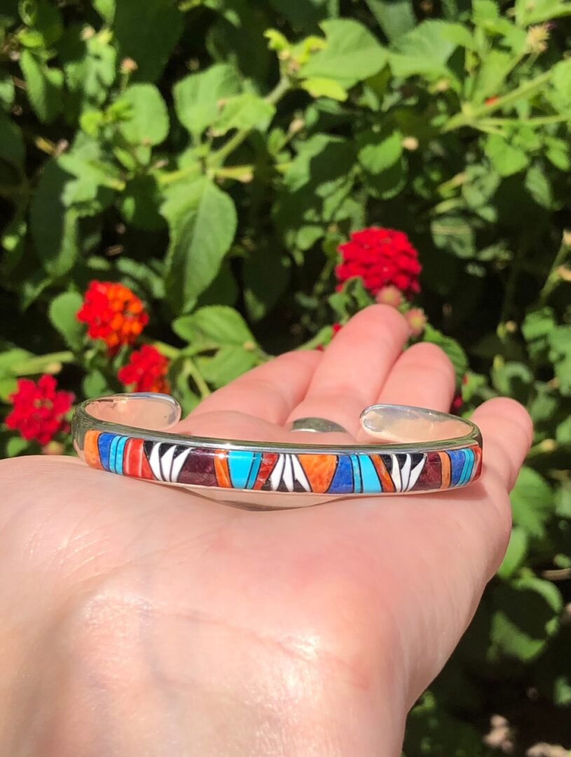 A colorful Native American style inlay bracelet.