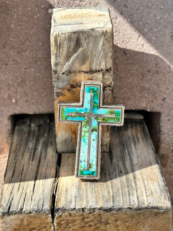 Heavy Thick Sonoran Gold Turquoise Cross Navajo Handmade Pendant