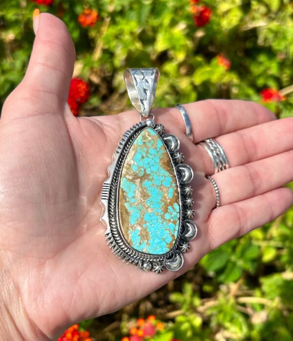 New Mexico Turquoise Sterling Silver With Moon and Navajo Stars Pendant - Image 8