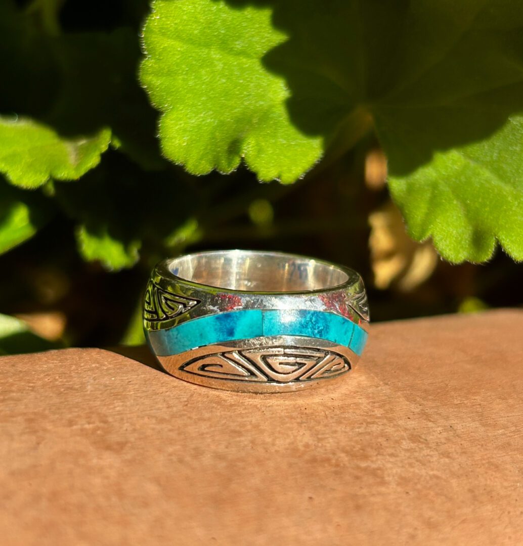 Sterling silver ring with blue turquoise inlay.