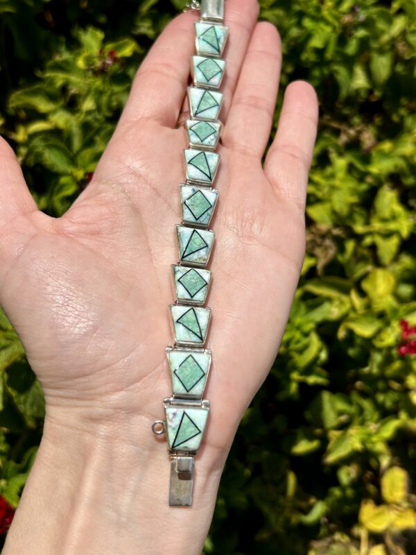 Calvin Begay Australian Opal Inlay Turquoise Sterling Silver Link Bracelet - Image 3