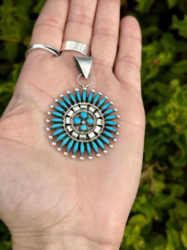 Sleeping Beauty Turquoise Zuni Needlepoint Sterling Silver Pendant