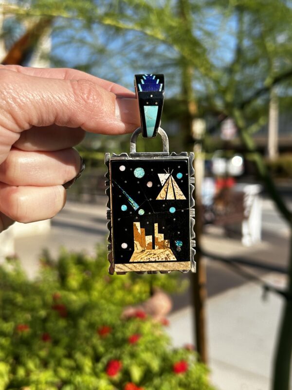 Celestial Starry Night Sky Thick Double Sided Navajo Handmade Pendant - Image 5