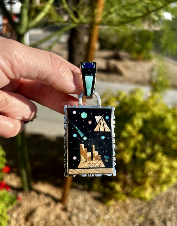 Celestial Starry Night Sky Thick Double Sided Navajo Handmade Pendant - Image 2