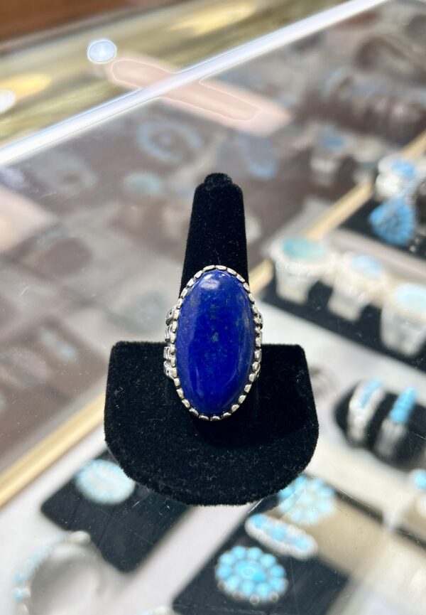 Mens Thick Heavy Sterling Silver Navajo Handmade Lapis Lazuli Ring - Image 8