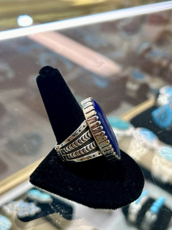 Mens Thick Heavy Sterling Silver Navajo Handmade Lapis Lazuli Ring - Image 6