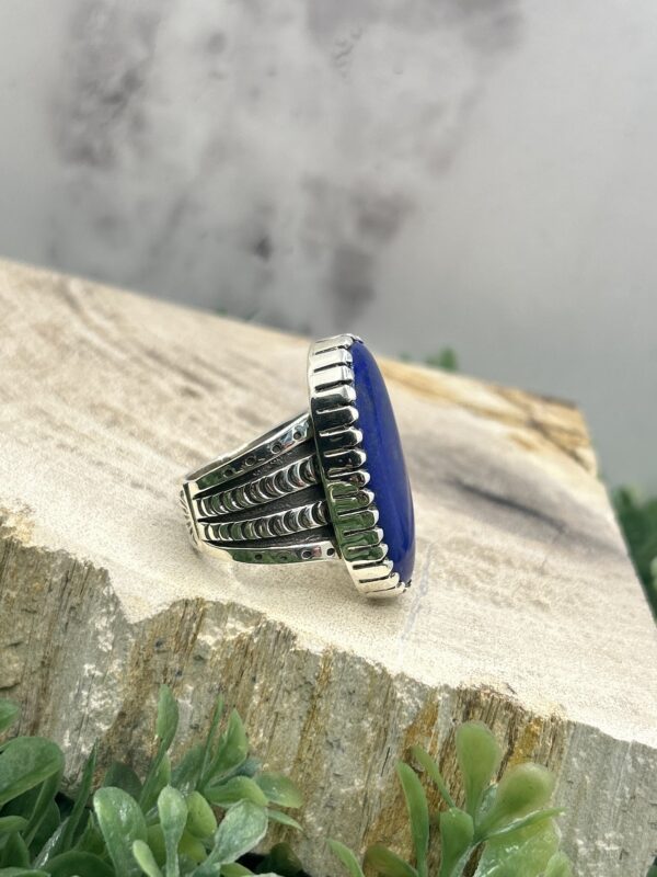 Mens Thick Heavy Sterling Silver Navajo Handmade Lapis Lazuli Ring - Image 5