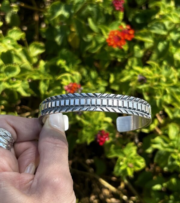 Navajo Handmade Thick Sterling Silver Mens Cuff Bracelet - Image 2