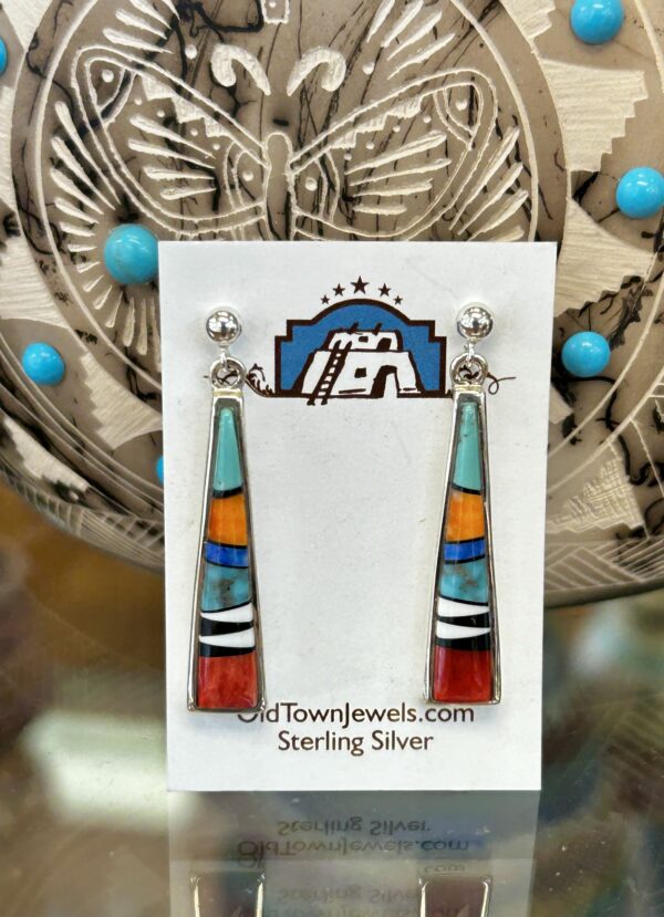 Navajo Inlay Multistone Inlay Sterling Silver Spiny Oyster Shell Earrings