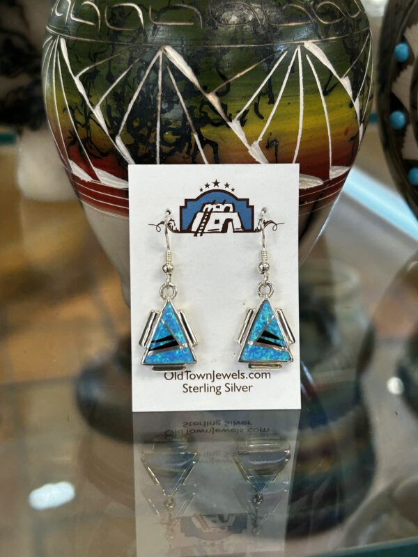 Opal Inlay Sterling Silver Navajo Handmade Dangle Earrings