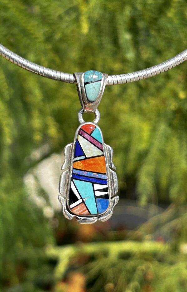 Navajo Multistone Inlay Opal Sterling Silver Lapis, Turquoise, Pendant