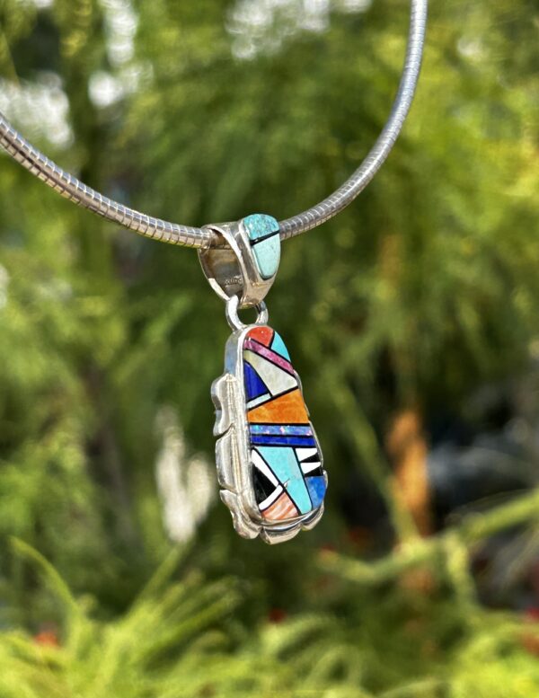 Navajo Multistone Inlay Opal Sterling Silver Lapis, Turquoise, Pendant - Image 4