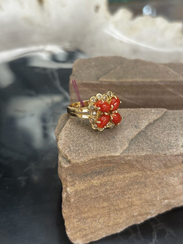 High Grade Coral Solid 14Kt Gold Diamond Ring - Image 9