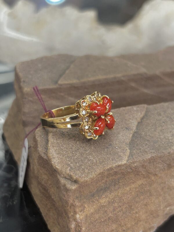 High Grade Coral Solid 14Kt Gold Diamond Ring - Image 4