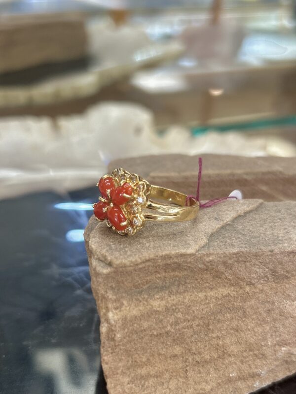 High Grade Coral Solid 14Kt Gold Diamond Ring - Image 7