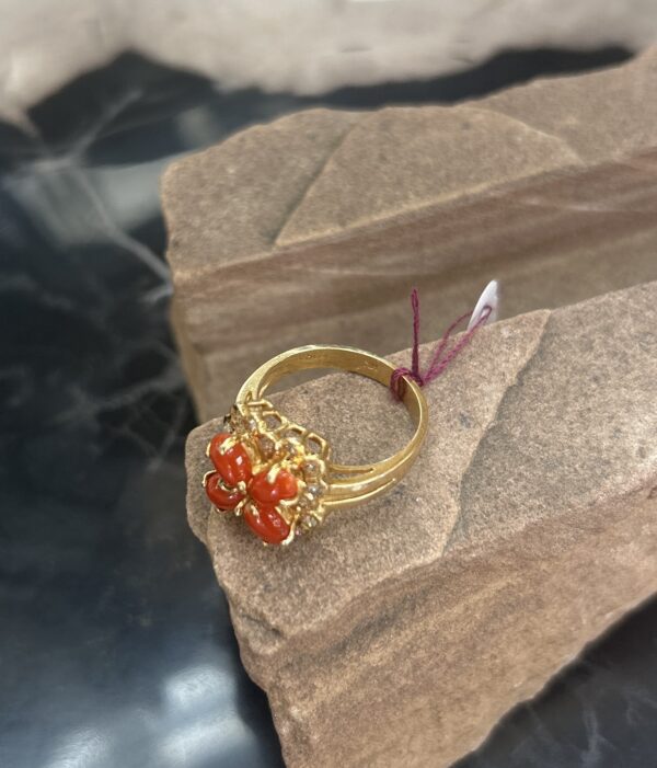 High Grade Coral Solid 14Kt Gold Diamond Ring - Image 5