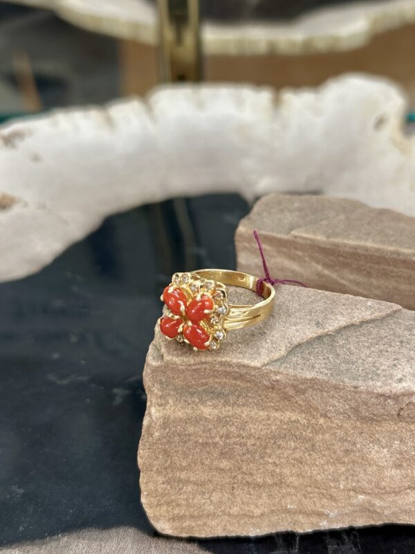 High Grade Coral Solid 14Kt Gold Diamond Ring - Image 3