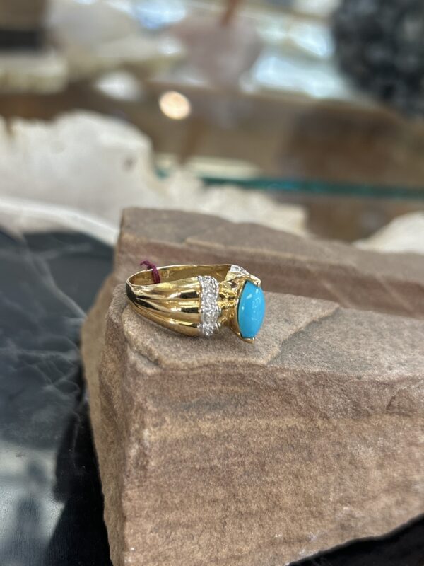 Sleeping Beauty Turquoise 14Kt Diamond Gold Ring