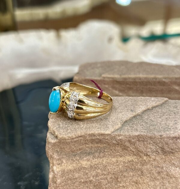 Sleeping Beauty Turquoise 14Kt Diamond Gold Ring - Image 6