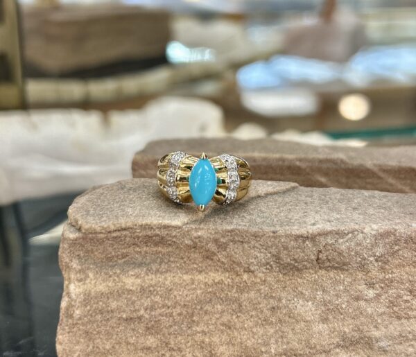 Sleeping Beauty Turquoise 14Kt Diamond Gold Ring - Image 2