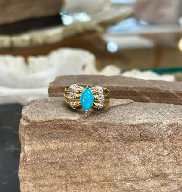 Sleeping Beauty Turquoise 14Kt Diamond Gold Ring - Image 4