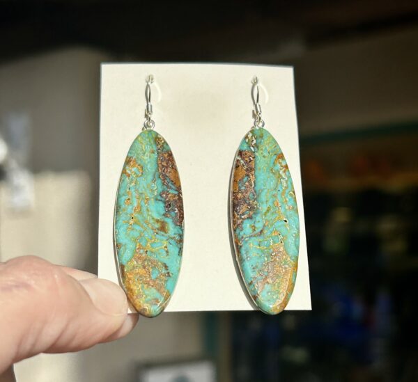 Cerrillos Turquoise Slab Sterling Silver Dangle Earrings - Image 2