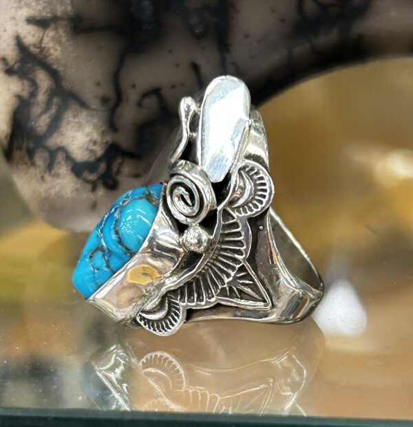 Blue Nevada Turquoise Sterling Silver Real Bear Claw Mens/Womens Navajo Handmade Ring - Image 3