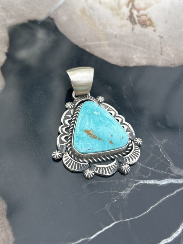 Blue Sonoran Turquoise Sterling Silver Navajo Pendant - Image 6