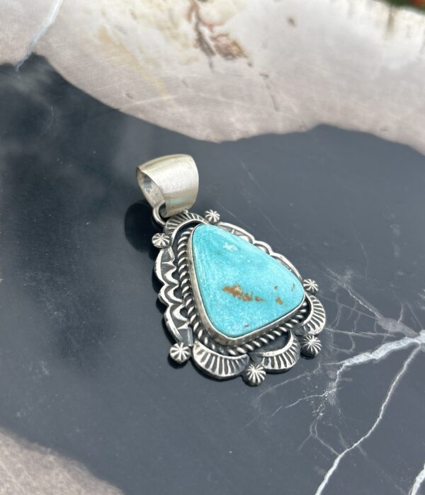 Blue Sonoran Turquoise Sterling Silver Navajo Pendant - Image 5