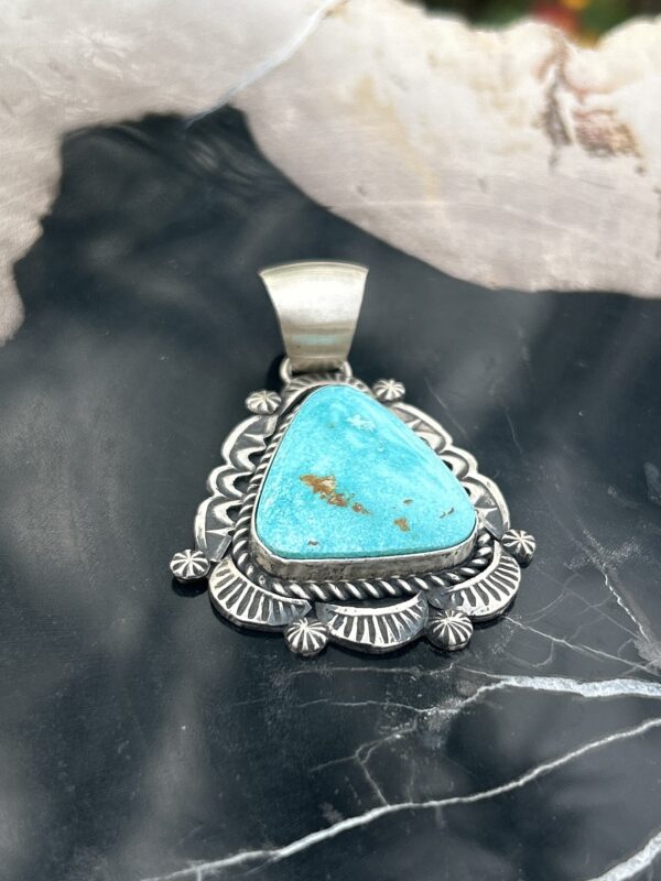 Blue Sonoran Turquoise Sterling Silver Navajo Pendant - Image 3