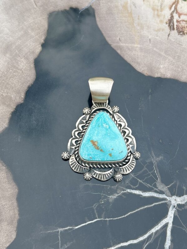 Blue Sonoran Turquoise Sterling Silver Navajo Pendant - Image 2