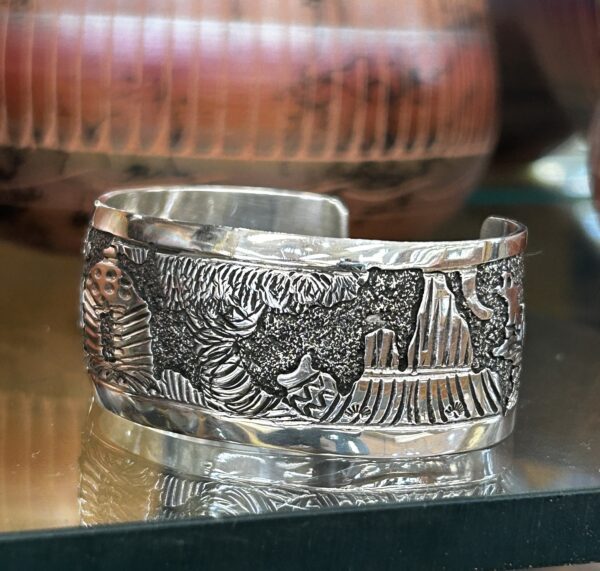 Elaine Becenti Storyteller Sterling Silver Navajo Handmade Cuff Bracelet - Image 6