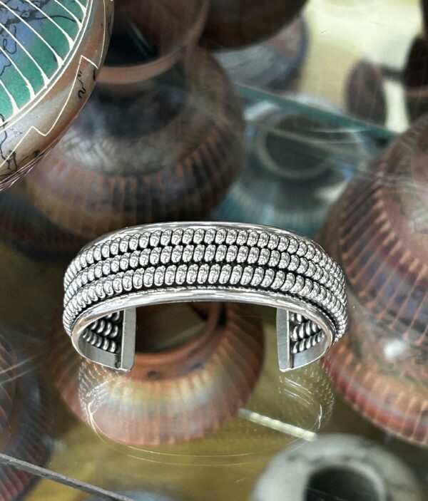 Navajo Sterling Silver 3 Row Braided Womens Cuff Bracelet - Image 3