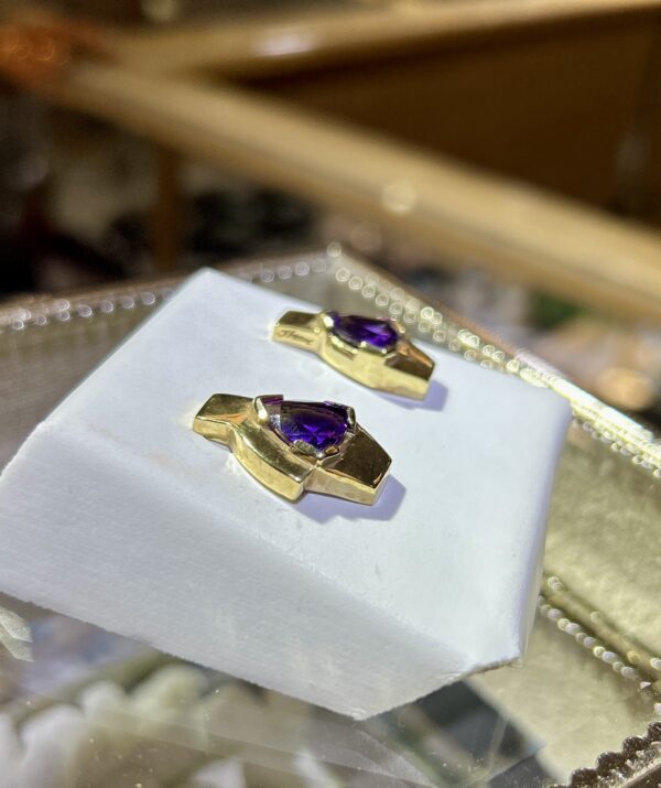 Amethyst 14Kt Gold Post Stud Dangle Earrings - Image 3