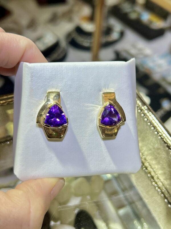 Amethyst 14Kt Gold Post Stud Dangle Earrings