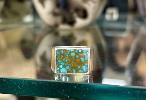 Mens Birdseye Spiderweb Kingman Turquoise Sterling Silver Navajo Handmade Ring