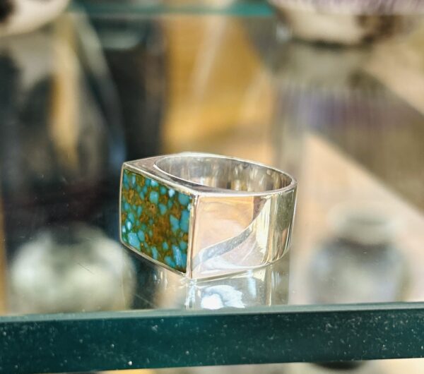 Mens Birdseye Spiderweb Kingman Turquoise Sterling Silver Navajo Handmade Ring - Image 8